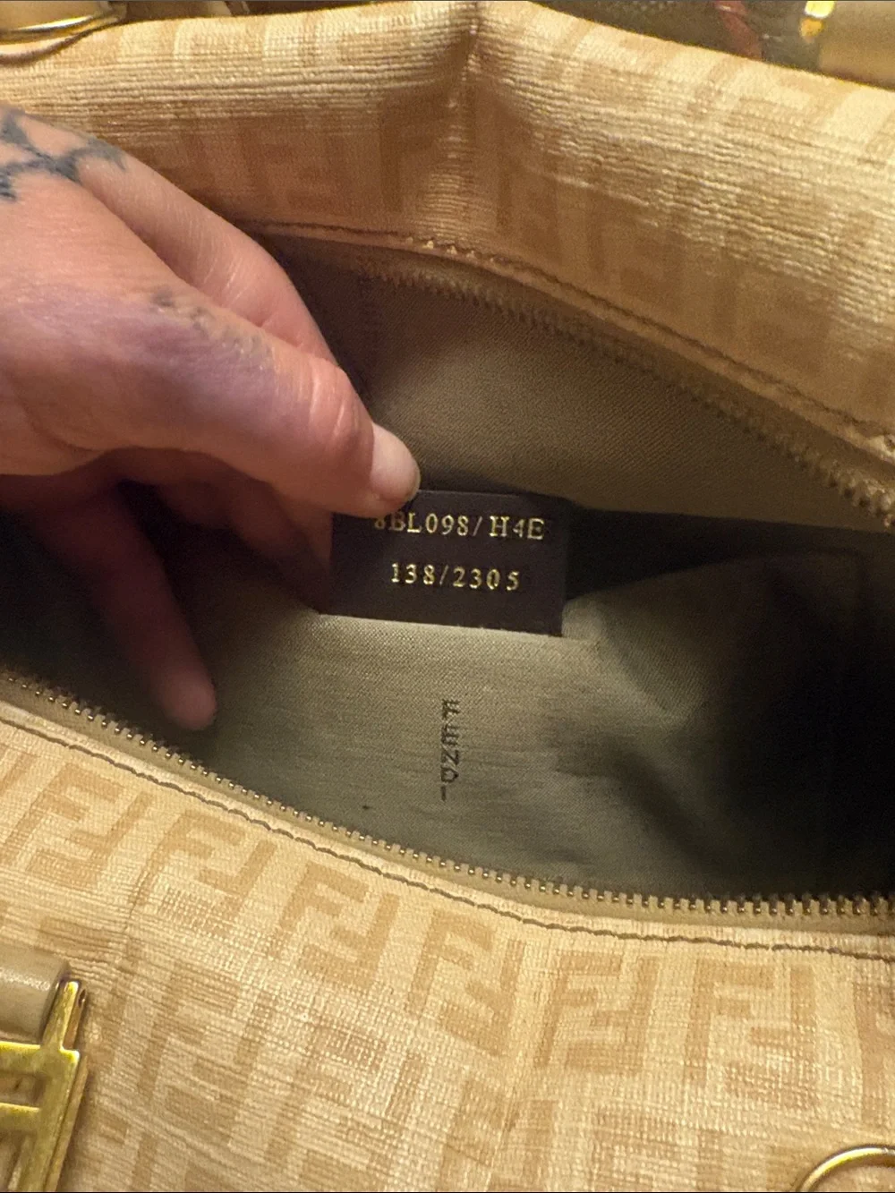 Fendi Beige Monogram Satchel with Gold Hardware